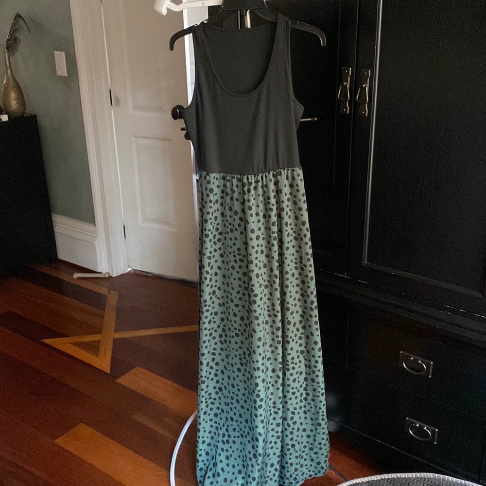 Black and green polka dot dress